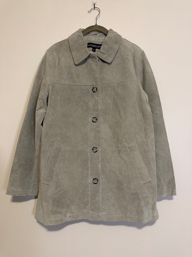 Vintage Monterey Bay Light Grayish Green Suede ButtonFront Jacket